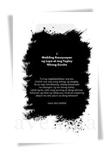 Load image into Gallery viewer, Black text on a white background with a black ink splatter design