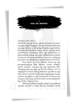 Load image into Gallery viewer, Book page with text and a black inkblot design, featuring the title 'VIVA, STA. MARtha'.
