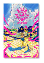 Load image into Gallery viewer, Book cover of 'Ella Arcangel' with a colorful illustration of a girl and cat on a rooftop.
