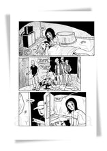 Load image into Gallery viewer, Black and white comic strip with multiple panels showing a sequence of events.
